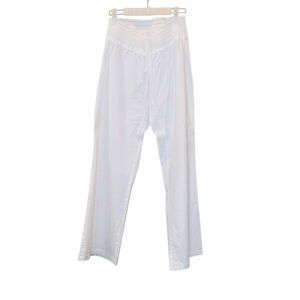 A Pea In The Pod Smocked Waist Linen Blend Straight Leg Maternity Pants White XS